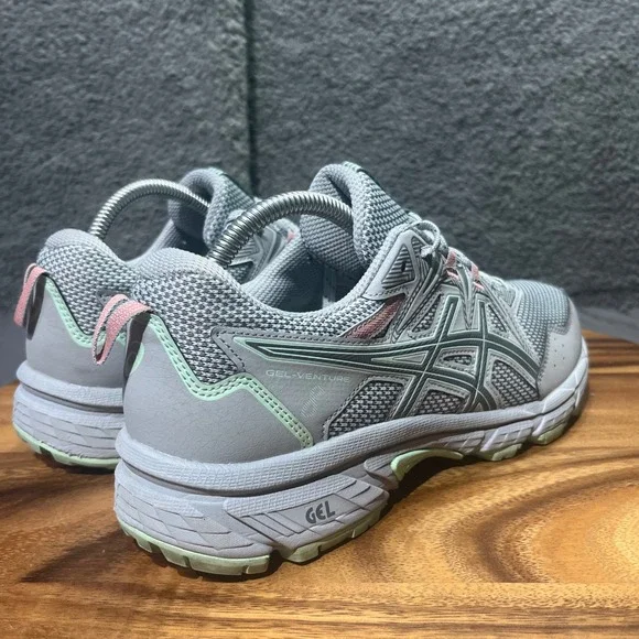 ASICS Gel Venture 8 Women's Running Shoes Gray Pink Mint Lace Up Size 10 - Picture 2 of 12